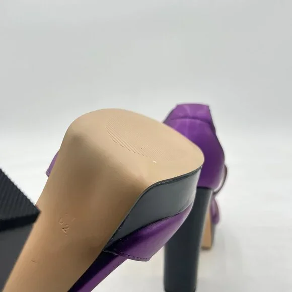 FSJ Purple Peep Open Toe T-Strap Front Zipper Chunky Stacked High Heel Sandal - Picture 6 of 8